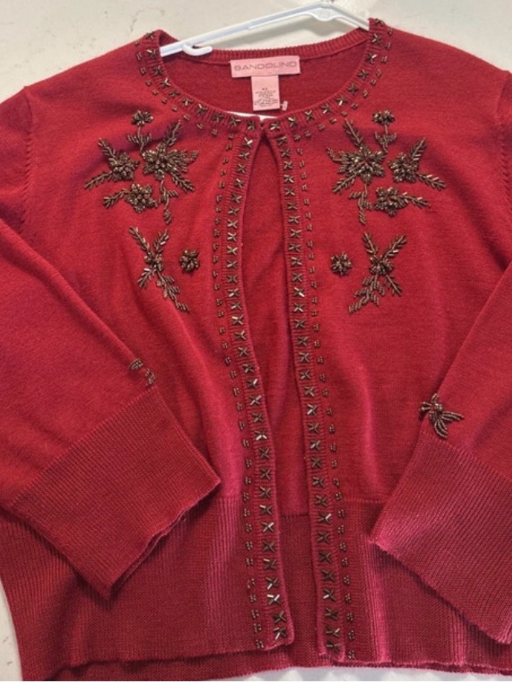 Bandolino Red Beaded Embellished Open Cardigan